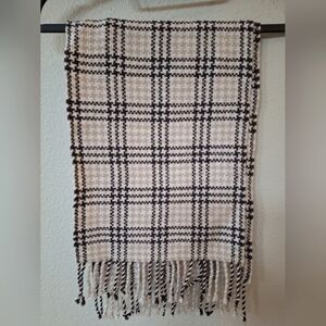 Charter Club Scarf 100% Cashmere Neutral Plaid Fringe One Size